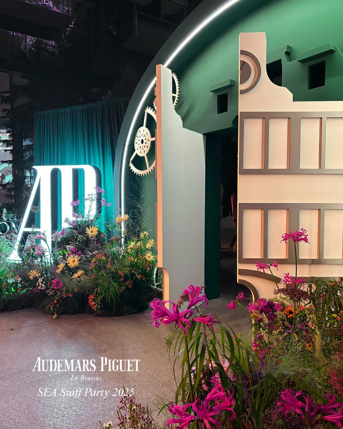 The garden entrance with the AP monogram